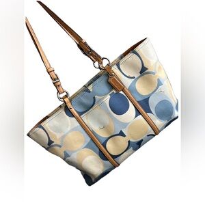 Coach Signature Blue and Tan Tote